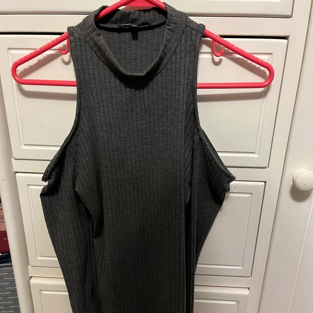 Shoulder cutout gray sweater